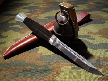 Финка-3 (рукоять кожа, тыльник и гарда алюминий), изображение 2