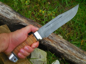 Н7 Дамаск (рукоять береста, тыльник и гарда алюминий), изображение 2