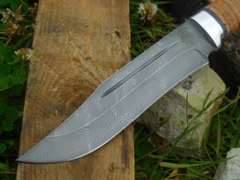 Н7 Дамаск (рукоять береста, тыльник и гарда алюминий), изображение 3