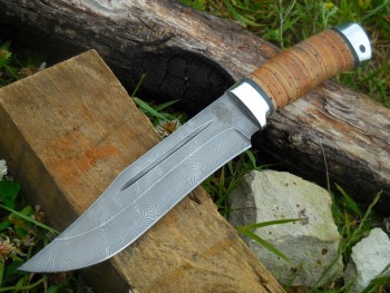 Н7 Дамаск (рукоять береста, тыльник и гарда алюминий), изображение 4