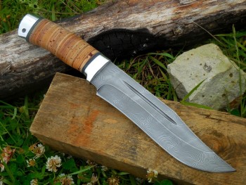 Н7 Дамаск (рукоять береста, тыльник и гарда алюминий), изображение 6