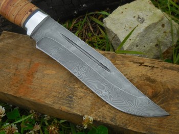 Н7 Дамаск (рукоять береста, тыльник и гарда алюминий), изображение 7