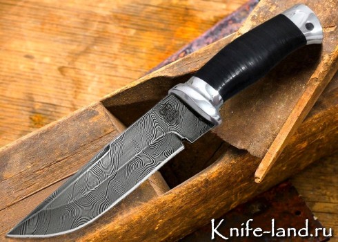 Н8 Дамаск (рукоять кожа, тыльник и гарда алюминий), изображение 1