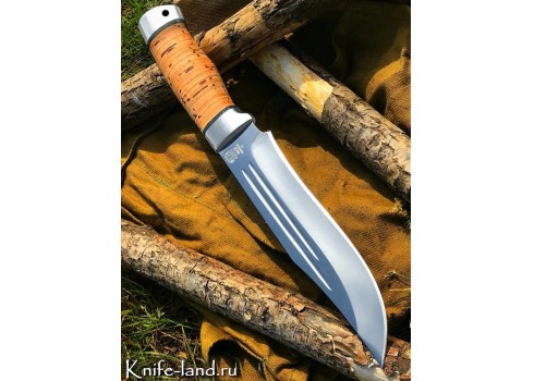 Н7 сталь 95x18 (рукоять береста, тыльник и гарда алюминий) с темляком, изображение 2