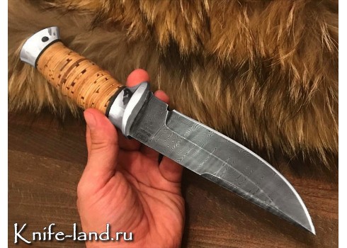 Н8 Дамаск (рукоять береста, тыльник и гарда алюминий), изображение 1