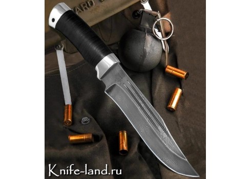 Н7 Дамаск (рукоять кожа, тыльник и гарда алюминий), изображение 1